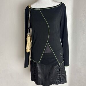 Dolce & Gabbana Black Mesh Cutout Long Sleeve Top — Rare Y2K Ittierre (Size L)